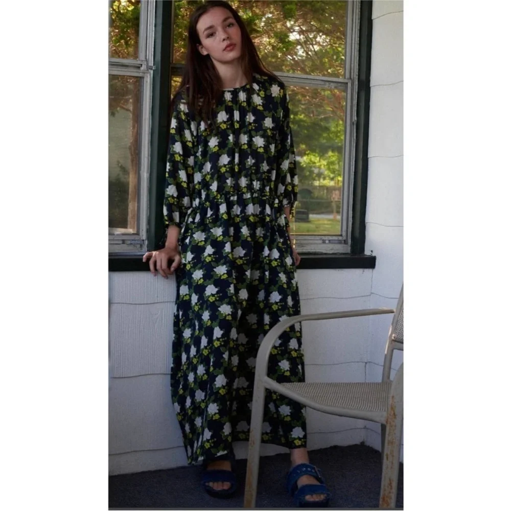 Anthropologie Whit Sadie Long Floral Maxi Dress 100% SIlk sz Small‎ NEW $568 - Picture 2 of 9